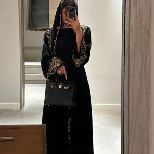 Elegant Rhinestone Beaded Muslim Long Robe