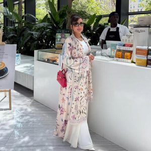 Printed Cardigan Robe with Headscarf