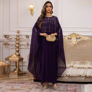 Elegant ABaya with Rhinestone Cape Set